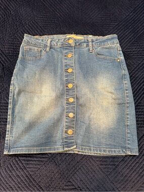 I&M Jeans Button Front Denim Mini Skirt Medium Stretch Blue Jean Skirt